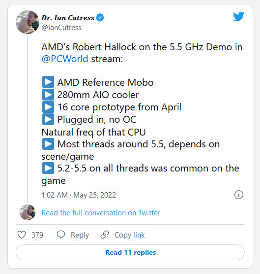2022-05-25_22-04-14 2022 05 25 22 04 14 AMD ยืนยันซีพียู RYZEN 7000 รุ่นใหม่ล่าสุดทำงานที่ความเร็ว 5.5GHz จริงๆ เป็นค่าเดิมๆของการบูตทำงานสูงสุด ไม่ได้โอเวอร์คล๊อกช่วยเลย