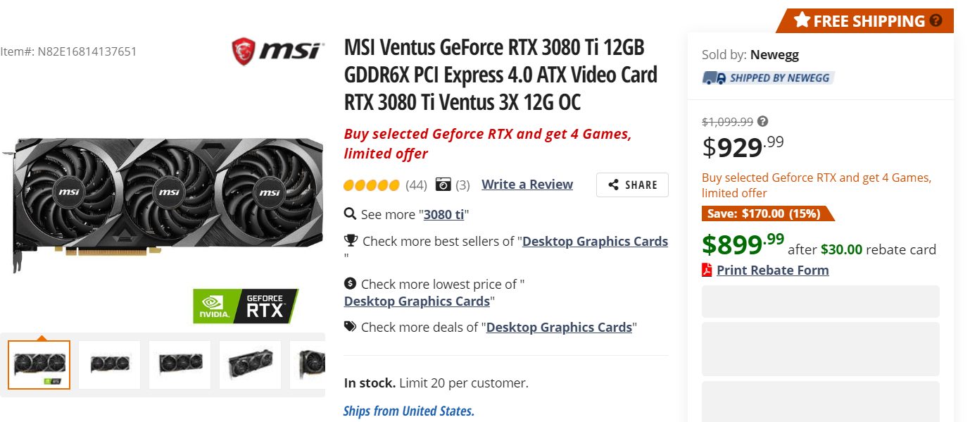 newegg-rtx3080ti newegg rtx3080ti ราคาตกฮวบ!! NVIDIA GeForce RTX 3080 Ti ลดราคาลงมากถึง 200ดอลล่าฯ ในเวลาเพียง 10วัน เหลือเพียง 900ดอลล่าฯ หรือประมาณ 32,XXXบาท