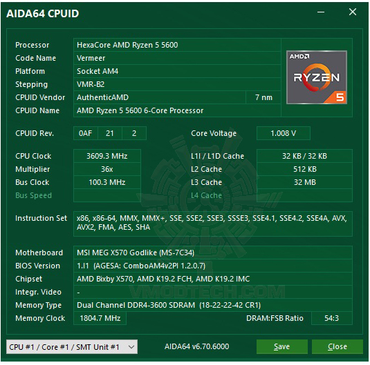 aida64 AMD RYZEN 5 5600 PROCESSOR REVIEW
