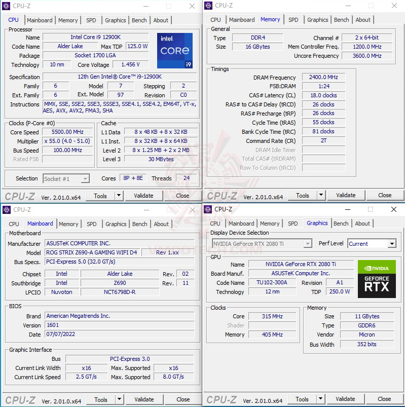 cpuz oc ASUS ROG STRIX Z690 A GAMING WIFI D4 REVIEW