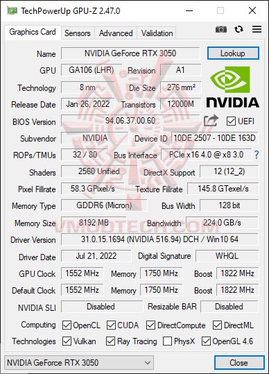 gpude GALAX GeForce RTX™ 3050 EX Review