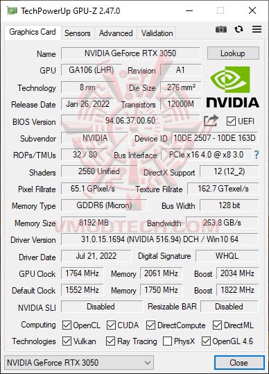 gpuoc GALAX GeForce RTX™ 3050 EX Review