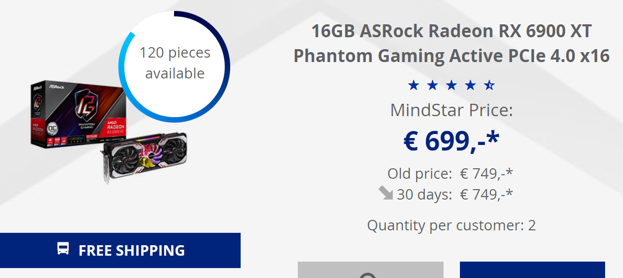 asrock rx6900xt sale เผยราคาการ์ดจอ AMD Radeon RX 6900XT ปรับลดราคาลงมากถึง $669/€699 หรือประมาณ 25,422บาท 