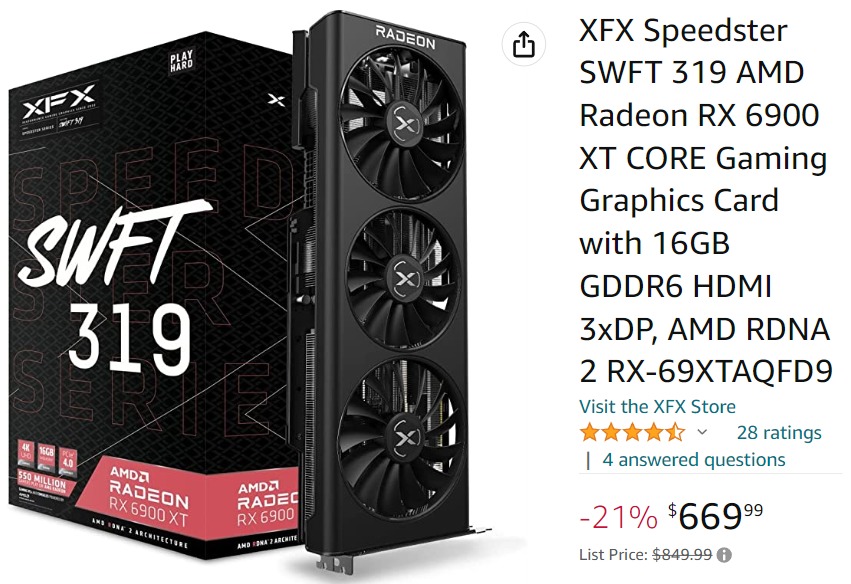 xfx rx6900xt เผยราคาการ์ดจอ AMD Radeon RX 6900XT ปรับลดราคาลงมากถึง $669/€699 หรือประมาณ 25,422บาท 