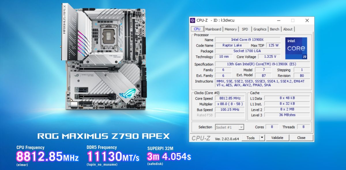 intel raptor clock record banner 1200x588 สถิติโลกใหม่!!! Intel Core i9 13900K โอเวอร์คล๊อกทะลุความเร็ว 8812.85 MHz สร้างสถิติโลกใหม่ด้วยเมนบอร์ด ASUS Z790 ROG Maximus APEX 