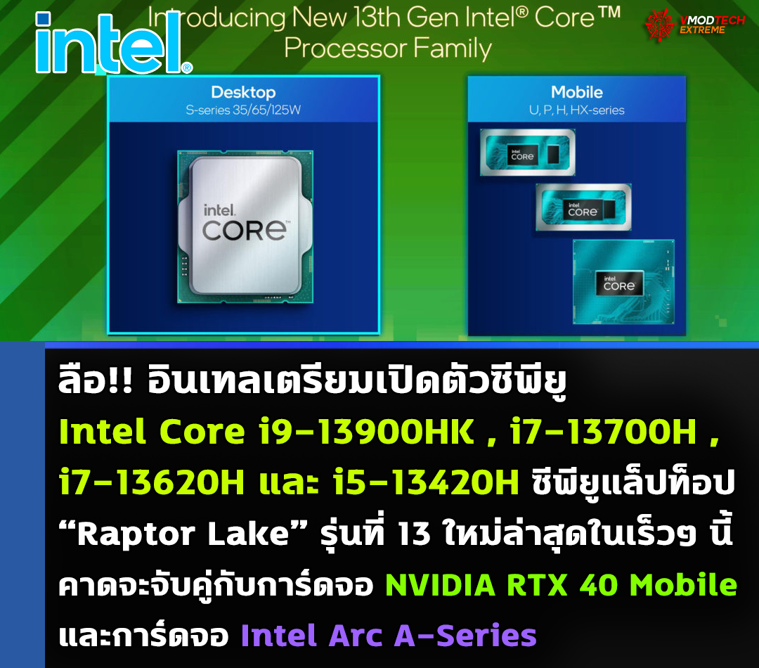 intel core i9 13900hk i7 13700h i7 13620h i5 13420h raptor lake ลือ!! อินเทลเตรียมเปิดตัวซีพียู Core i9 13900HK , i7 13700H , i7 13620H และ i5 13420H ซีพียูแล็ปท็อป “Raptor Lake” รุ่นที่ 13 ใหม่ล่าสุดในเร็วๆ นี้ 