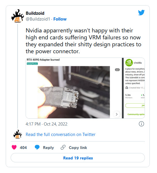 2022 10 24 21 16 35 พบสายไฟเลี้ยง 16 พินของการ์ดจอ Nvidia GeForce RTX 4090 ไหม้ คาดเกิดจากการดัดโค้งงอมากเกินไป 