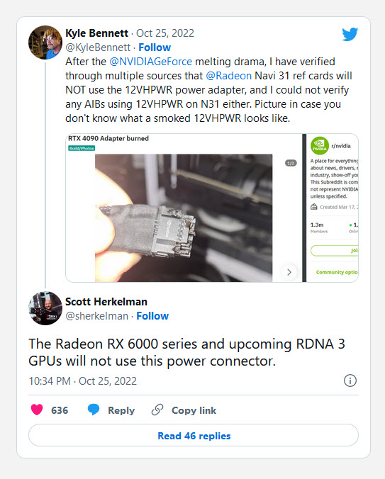 2022 10 26 21 32 01 AMD ยืนยันการ์ดจอ AMD Radeon RX 7000 รุ่นใหม่ล่าสุดจะไม่ใช้สายไฟเแบบ PCIe Gen5 “12VHPWR” ในการเชื่อมต่อไฟเลี้ยงตัวการ์ดจอที่เป็นแบบ 16พิน