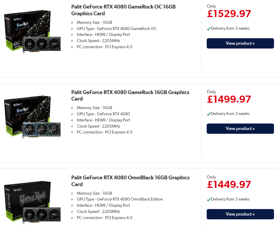 nvidia rtx4080 sale uk เผยราคาการ์ดจอ Nvidia GeForce RTX 4080 ใน UK ราคาอยู่ที่ £1450 ปอนด์หรือประมาณ 63,XXXบาทไทย