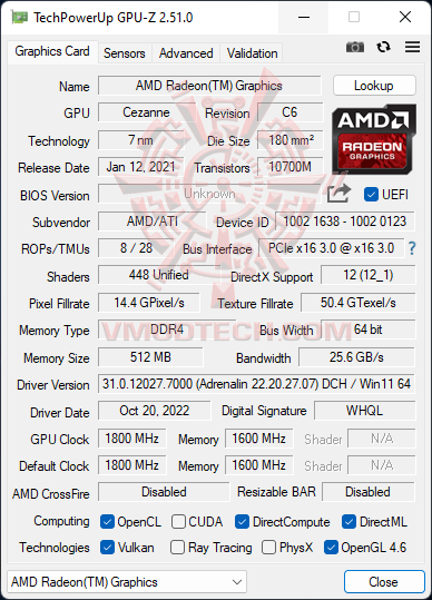 gpuz ASUS MiniPC PN52 S5037AD   AMD R5 5600H Review