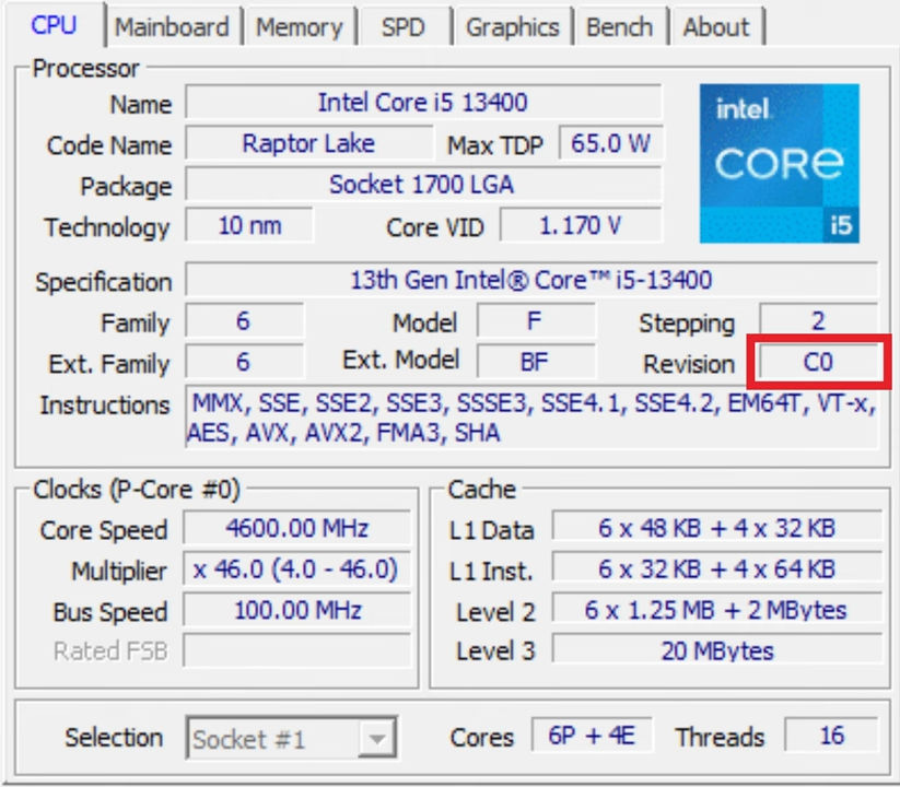 13400 cpuz หลุดผลทดสอบ Intel Core i5 13400 รุ่น Non K ใหม่ล่าสุดแรงกว่าเดิม 29% เมื่อเทียบกับ i5 12400 รุ่นเดิม 