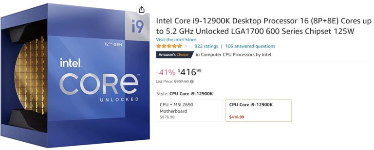 12900k deal amazon 768x309 อินเทลลดราคาซีพียู Intel Core i9 12900K เหลือ $417 หรือประมาณ 14,XXXบาท ราคาต่ำกว่า Core i7 13700K และ Ryzen 9 7900X