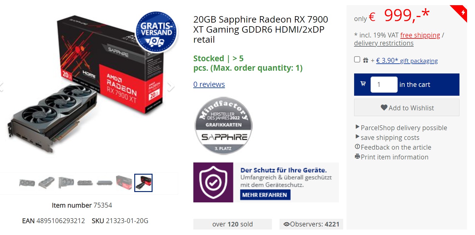 radeon 7900xt AMD เริ่มลดราคาการ์ดจอ AMD Radeon RX 7900 XT ลงในราคา €999 ยูโรราคาต่ำกว่า MSRP 5%
