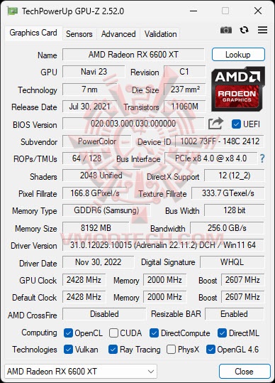 gpuz PowerColor Red Devil AMD Radeon™ RX 6600 XT 8GB GDDR6 Review