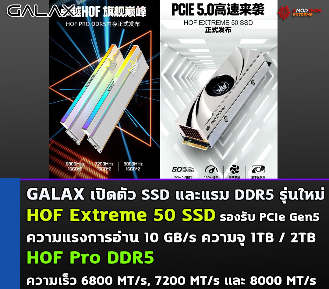 hof extreme 50 ssd hof pro ddr5 GALAX เปิดตัว HOF Extreme 50 PCIe Gen5 SSD รุ่นใหม่กับความแรงการอ่านระดับ 10 GB/s และแรม HOF Pro DDR5 รุ่นใหม่ความเร็วสูงถึง 8000 MT/s 