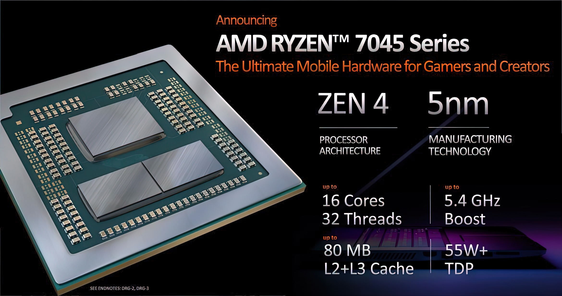 amd ryzen 7000 mobile ces 2023 3 เอเอ็มดีเปิดตัวซีพียู AMD Ryzen 7000 mobile series สถาปัตย์ Zen4 ขนาด 5nm ใหม่ล่าสุดถึง 5รุ่น รุ่นท็อป Ryzen 9 7945HX 16C/32T ความเร็ว 5.4Ghz 