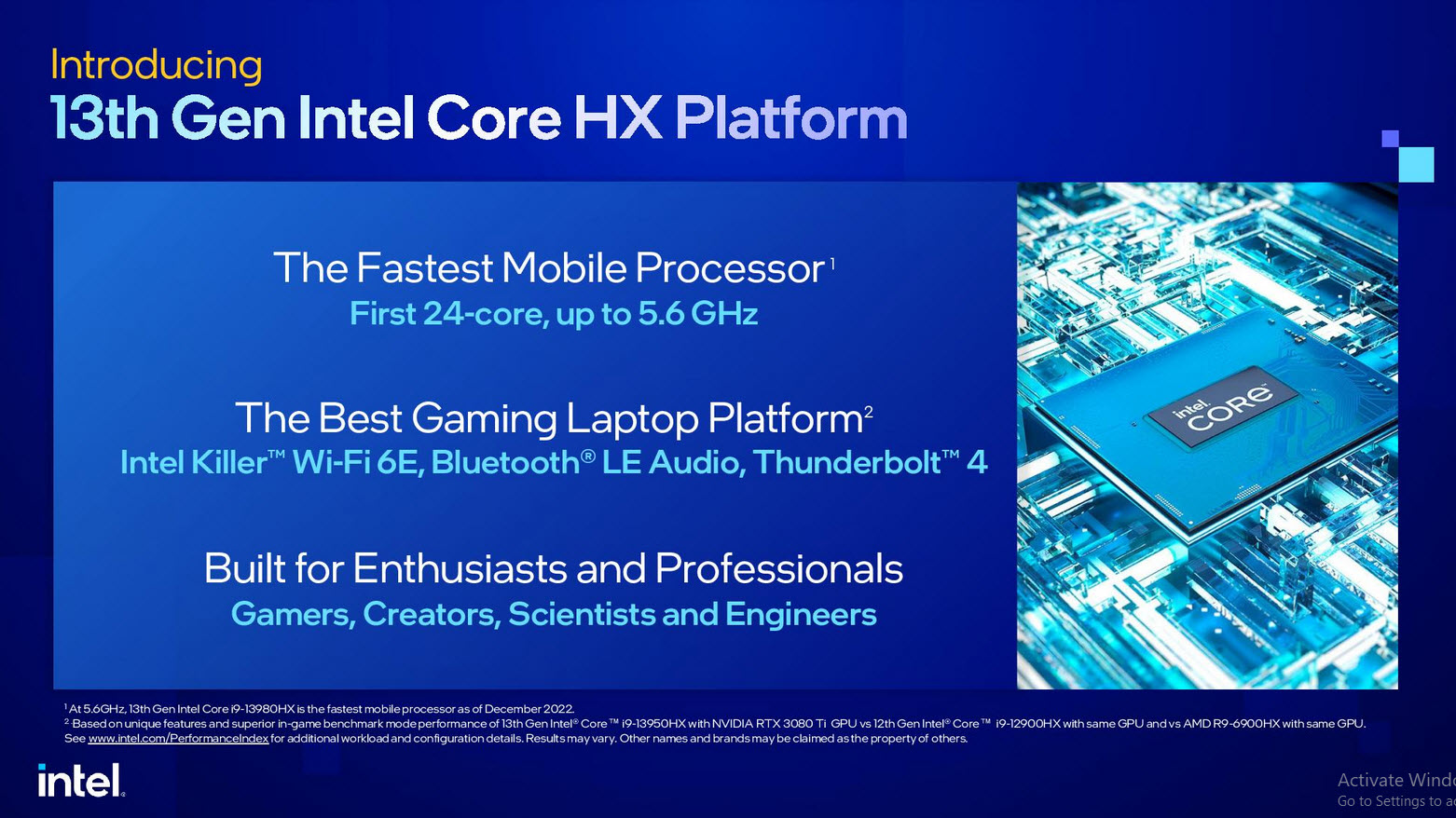 2023 01 05 11 06 17 อินเทลเปิดตัวซีพียู Intel 13th Gen ในรุ่น Mobile ใช้งานในแล็ปท็อปรหัส HX/H/P/U series รุ่นใหม่ล่าสุดมากถึง 23รุ่น รุ่นท็อป Core i9 13980HX 24C/32T ความเร็ว 5.6Ghz 