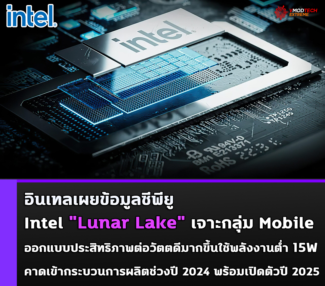 intel-lunar-lake-2025 intel lunar lake 2025 อินเทลเผยข้อมูลซีพียู Intel Lunar Lake เจาะกลุ่ม Mobile เน้นการออกแบบประสิทธิภาพต่อวัตต์ที่ดีมากยิ่งขึ้น คาดพร้อมเปิดตัวปี 2025