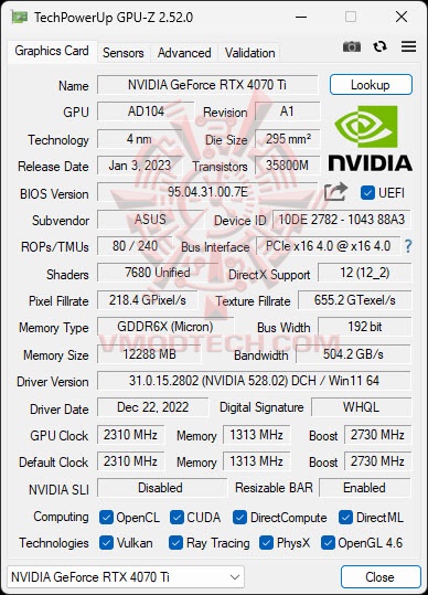 gpude ASUS TUF Gaming GeForce RTX™ 4070 Ti 12GB GDDR6X Review