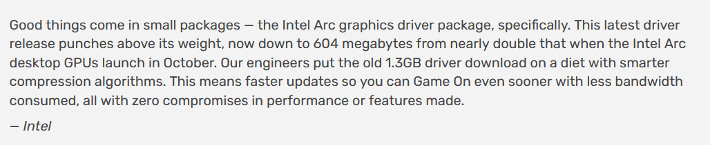 2023 03 25 11 45 48 Intel ลดขนาดไดรเวอร์การ์ดจอ Intel Arc ลงครึ่งหนึ่งจาก 1.3GB เหลือเพียง 0.6GB ประสิทธิภาพเล่นเกมดีขึ้นกว่าเดิม 
