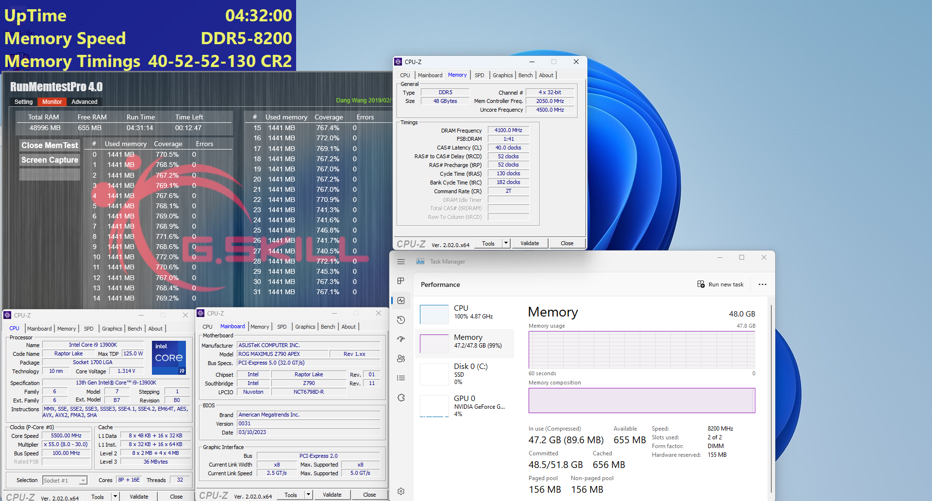 03 ddr5 8200 c40 52 24gbx2 screenshot G.SKILL เปิดตัวแรม TridentZ5 DDR5 8200 ในรุ่นความจุ 24GB และ 48GB รุ่นใหม่ล่าสุด