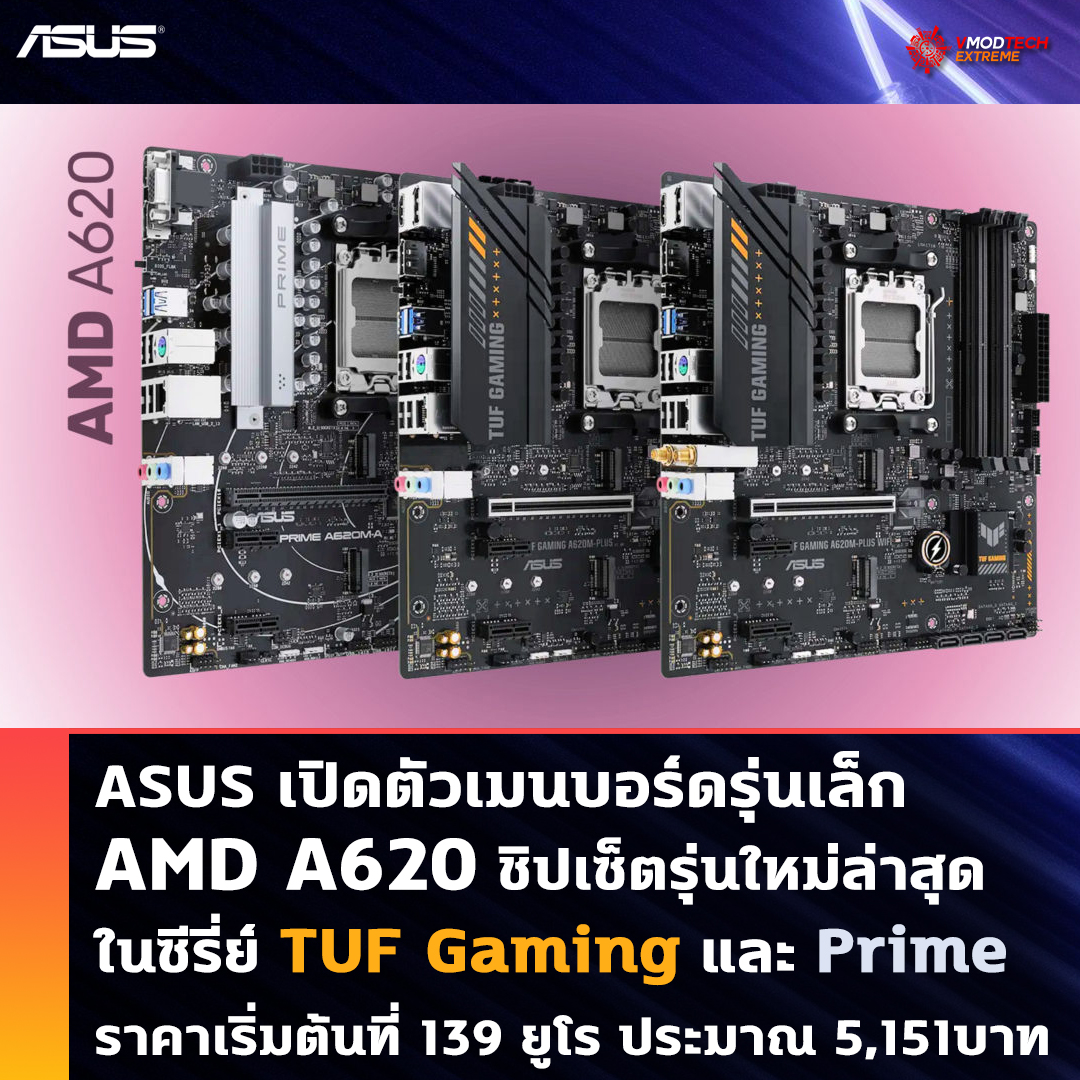 asus-amd-a620-tuf-gaming-prime asus amd a620 tuf gaming prime ASUS เปิดตัวเมนบอร์ดรุ่นเล็ก AMD A620 ชิปเซ็ตรุ่นใหม่ล่าสุดในซีรี่ย์ TUF Gaming และ Prime ราคาเริ่มต้นที่ 139 ยูโร ประมาณ 5,151บาท
