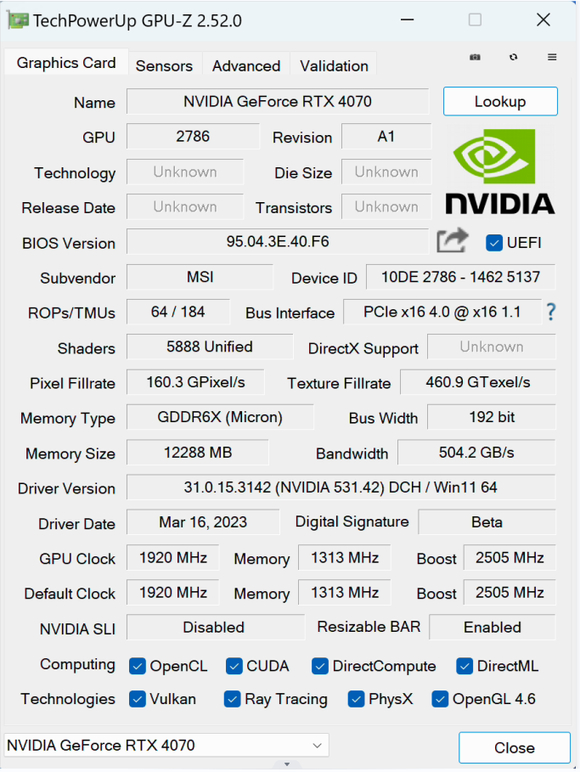 rtx4070 gpuz เผยประสิทธิภาพการ์ดจอ NVIDIA GeForce RTX 4070 แรงเทียบเท่า RTX 3080  