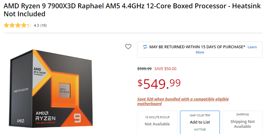 7900x3d price เอเอ็มดีลดราคาซีพียู AMD Ryzen 9 7950X3D ลดลงเหลือ $675 ประมาณ 23,069บาท และ 7900X3D อยู่ที่ $550 ประมาณ 18,797บาท 