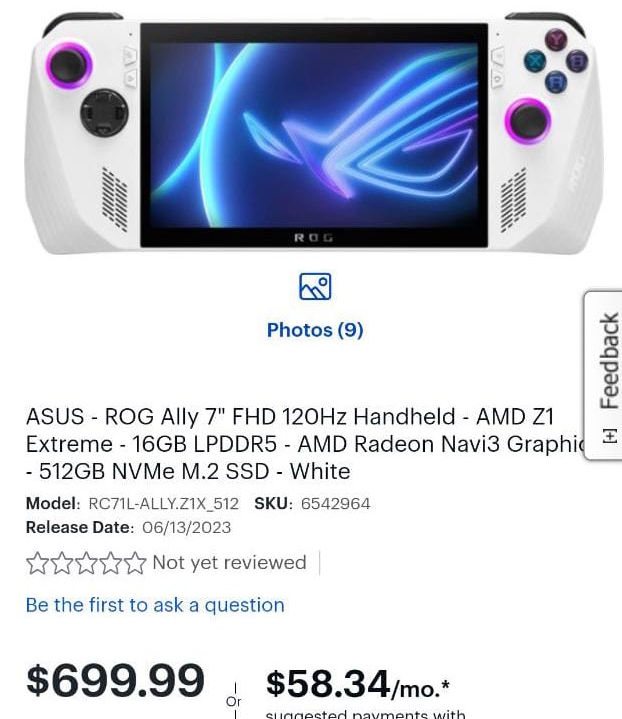 rog ally pricing เผยราคา ASUS ROG Ally รุ่นท็อป AMD Ryzen Z1 Extreme APU วางจำหน่ายในราคา $699 หรือประมาณ 23,860บาท 