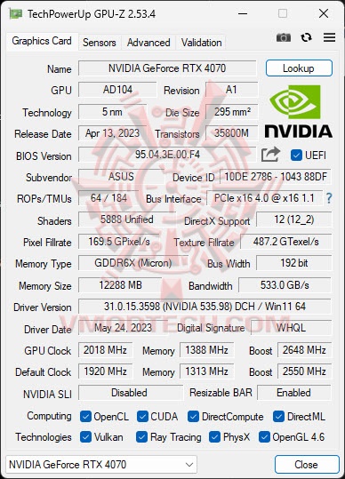 gpuoc ASUS GeForce RTX™ 4070 TUF Gaming 12GB GDDR6X OC Edition Review