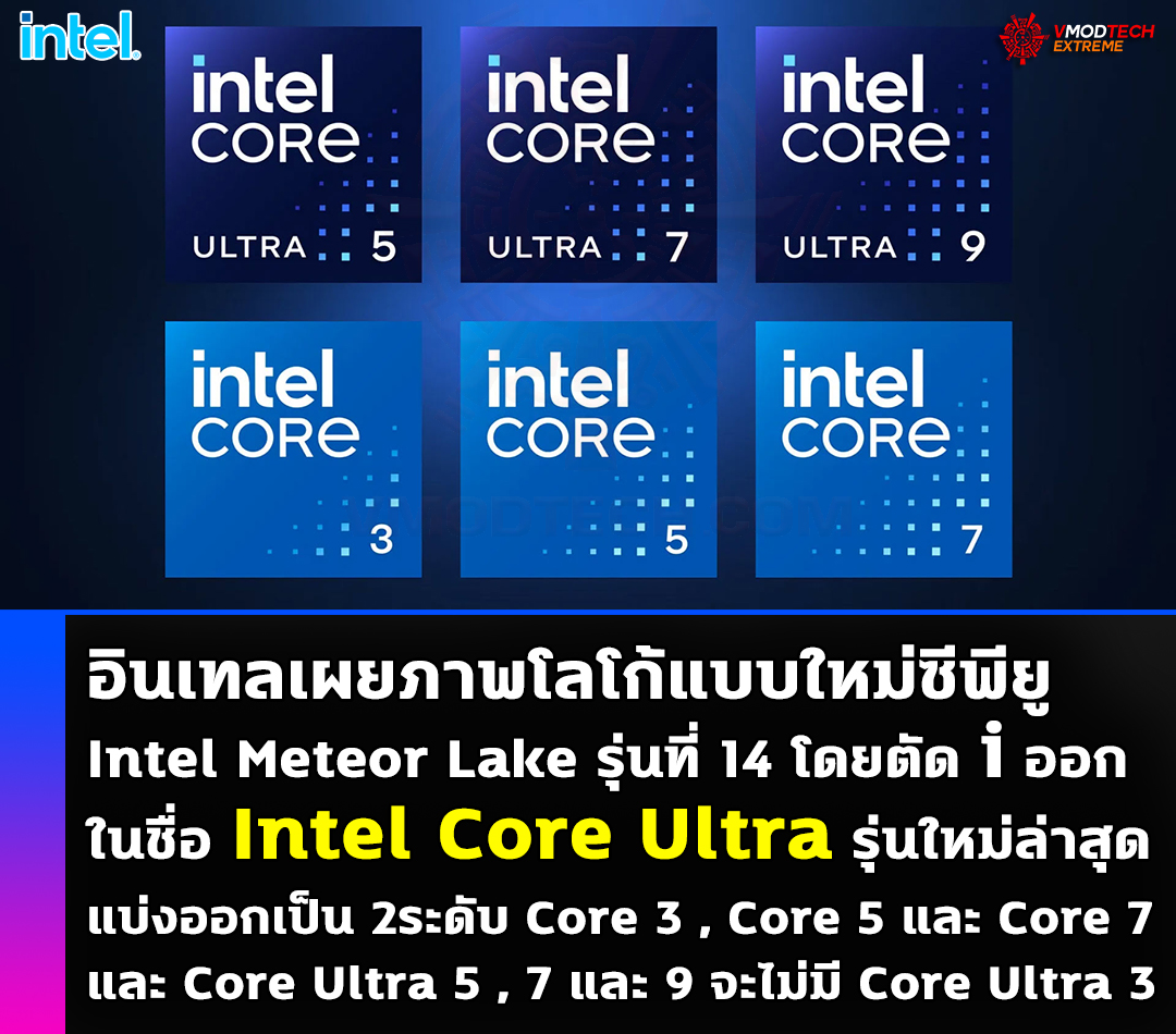 intel-meteor-lake-intel-core-ultra-logo intel meteor lake intel core ultra logo อินเทลเผยภาพโลโก้ใหม่ซีพียู Intel Meteor Lake รุ่นที่ 14 โดยตัด i ออกในชื่อ Intel Core Ultra รุ่นใหม่ล่าสุด