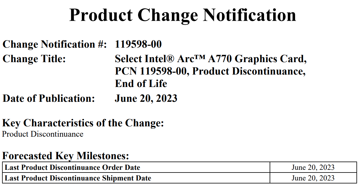 intel-arc-a770-le-eol intel arc a770 le eol Intel ยุติการผลิตการ์ดจอ Intel Arc A770 16GB Limited Edition อย่างเป็นทางการ