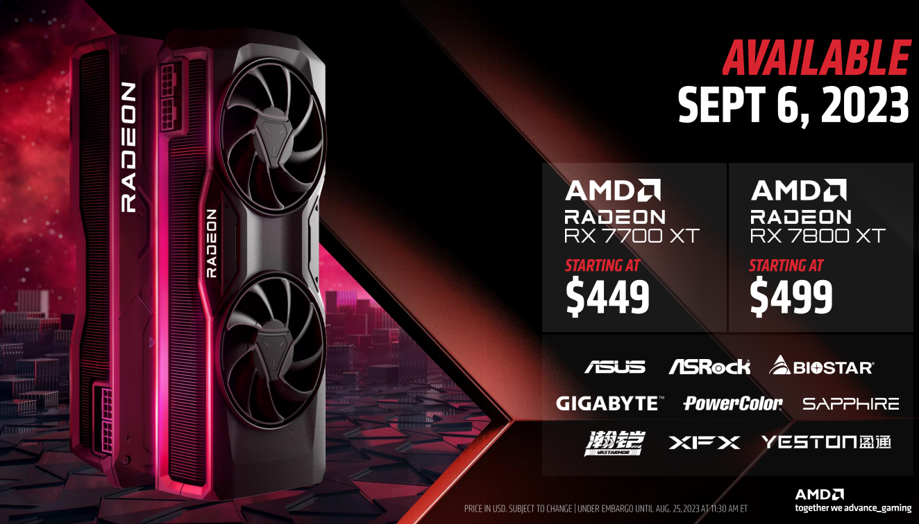 AMD เปิดตัวผลิตภัณฑ์กราฟิกการ์ดใหม่ AMD Radeon RX 7800 XT และ Radeon RX 7700 XT เสนอประสิทธิภาพระดับสูงและประสบการณ์การเล่นเกมที่คมชัดระดับ 1440p ในราคาที่คุ้มค่า AMD เปิดตัวผลิตภัณฑ์กราฟิกการ์ดใหม่ AMD Radeon RX 7800 XT และ Radeon RX 7700 XT เสนอประสิทธิภาพระดับสูงและประสบการณ์การเล่นเกมที่คมชัดระดับ 1440p ในราคาที่คุ้มค่า