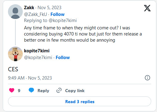 2023 11 07 9 00 26 ลือ!! การ์ดจอ Nvidia GeForce RTX 40 SUPER เตรียมเปิดตัวในงาน CES 2024