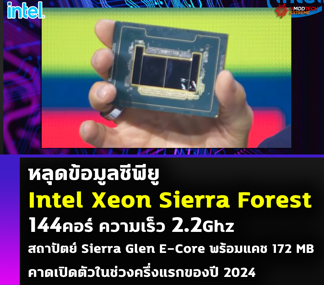 intel-xeon-sierra-forest intel xeon sierra forest หลุดข้อมูลซีพียู Intel Xeon Sierra Forest 144คอร์ สถาปัตยกรรม Sierra Glen E Core พร้อมแคช 172 MB