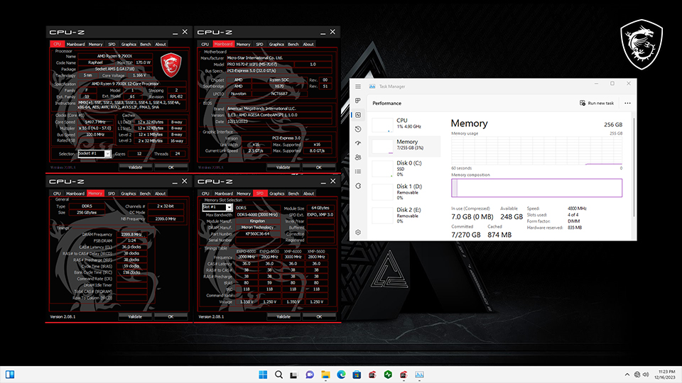 memory-20231215-3 memory 20231215 3 เมนบอร์ด MSI พร้อมรองรับความจุหน่วยความจำสูงสุด 256GB สำหรับเมนบอร์ด 4 DIMM และ 128GB สำหรับ 2 DIMM