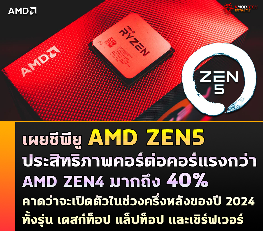 เผยซีพียู AMD ZEN5 ประสิทธิภาพคอร์ต่อคอร์แรงกว่า ZEN4 มากถึง 40%