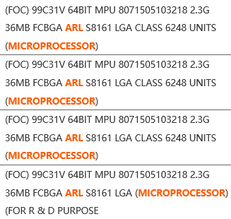 gjxdnioakaaunpl หลุดข้อมูลซีพียู Intel Arrow Lake S มีจำนวนคอร์ 24 Core มีแคช 36 MB Cache และซีพียู Lunar Lake MX มาพร้อม 8 Cores รุ่นใหม่ล่าสุดที่ยังไม่เปิดตัวอย่างเป็นทางการ 