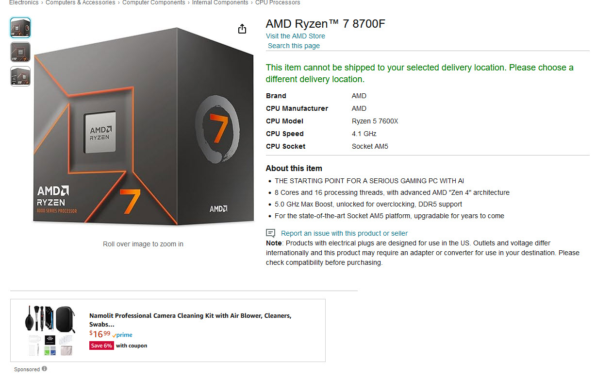 2024 05 01 22 44 38 AMD วางจำหน่ายซีพียู AMD Ryzen 7 8700F ในราคา $299 และ Ryzen 5 8400F ในราคา $189 ในสหรัฐอเมริกา
