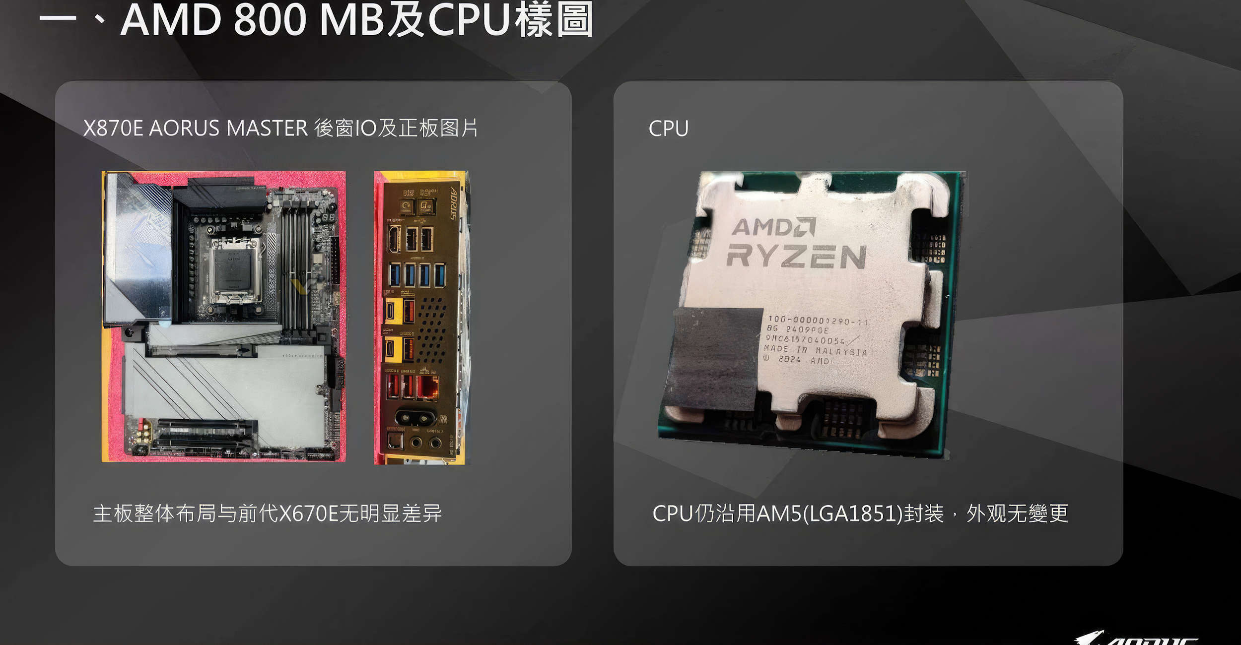 aorus-x870-hero aorus x870 hero หลุดข้อมูลซีพียู AMD Ryzen 9 9950X, Ryzen 9 9900X, Ryzen 7 9700X, Ryzen 5 9600 สถาปัตย์ “ZEN 5” และเมนบอร์ด 800 Series รองรับแรม DDR5 8000