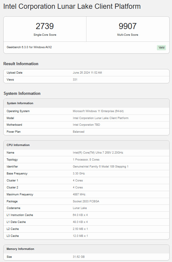 2024-06-26_22-20-28 2024 06 26 22 20 28 หลุดผลทดสอบ Intel Core Ultra 7 268V “Lunar Lake” รุ่นใหม่ล่าสุดบนโปรแกรม Geekbench