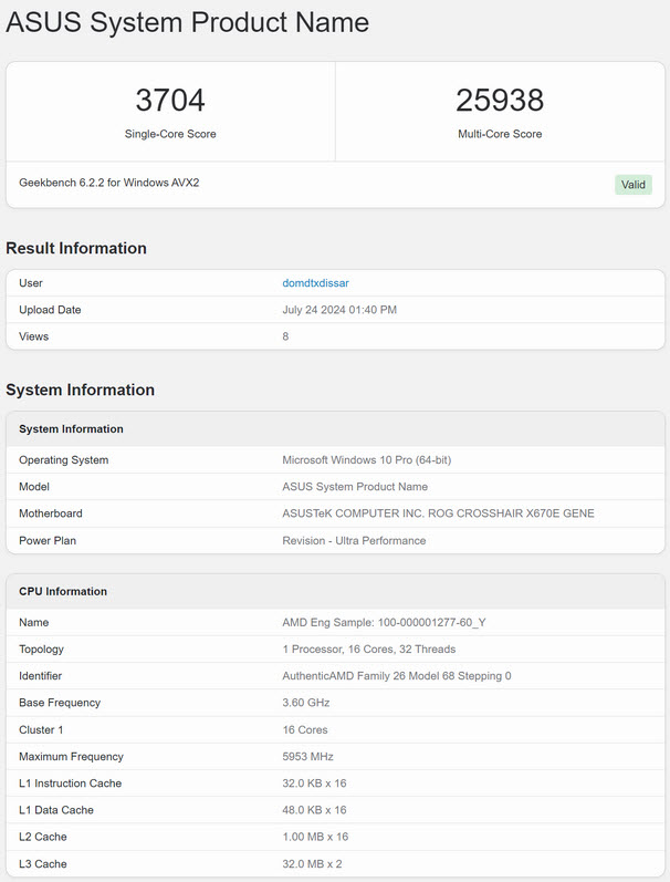2024 07 26 9 24 54 เผยผลทดสอบ AMD Ryzen 9 9950X ความเร็วใกล้แตะ 6 GHz ประสิทธิภาพ single core แรงอยู่ท็อปสุดของตาราง