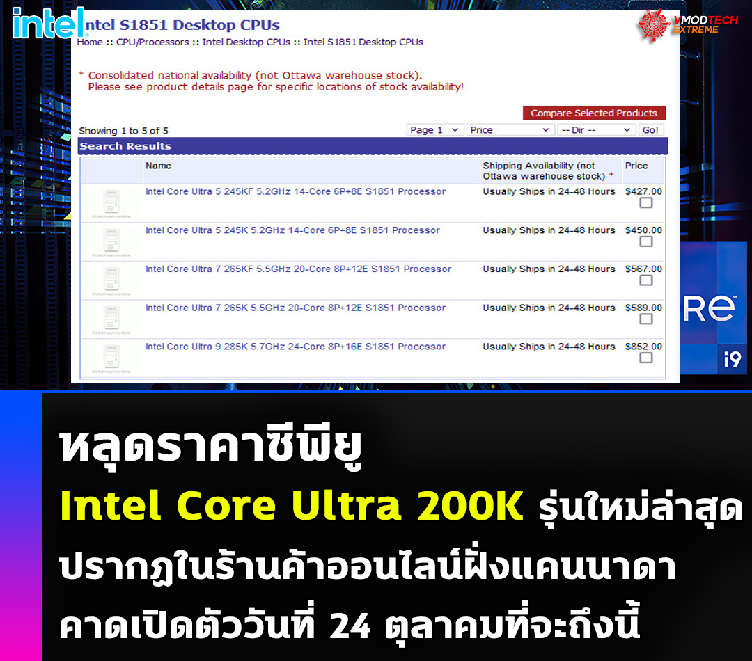 หลุดราคาซีพียู Intel Core Ultra 200K รุ่นใหม่ล่าสุดปรากฏในร้านค้าออนไลน์ หลุดราคาซีพียู Intel Core Ultra 200K รุ่นใหม่ล่าสุดปรากฏในร้านค้าออนไลน์
