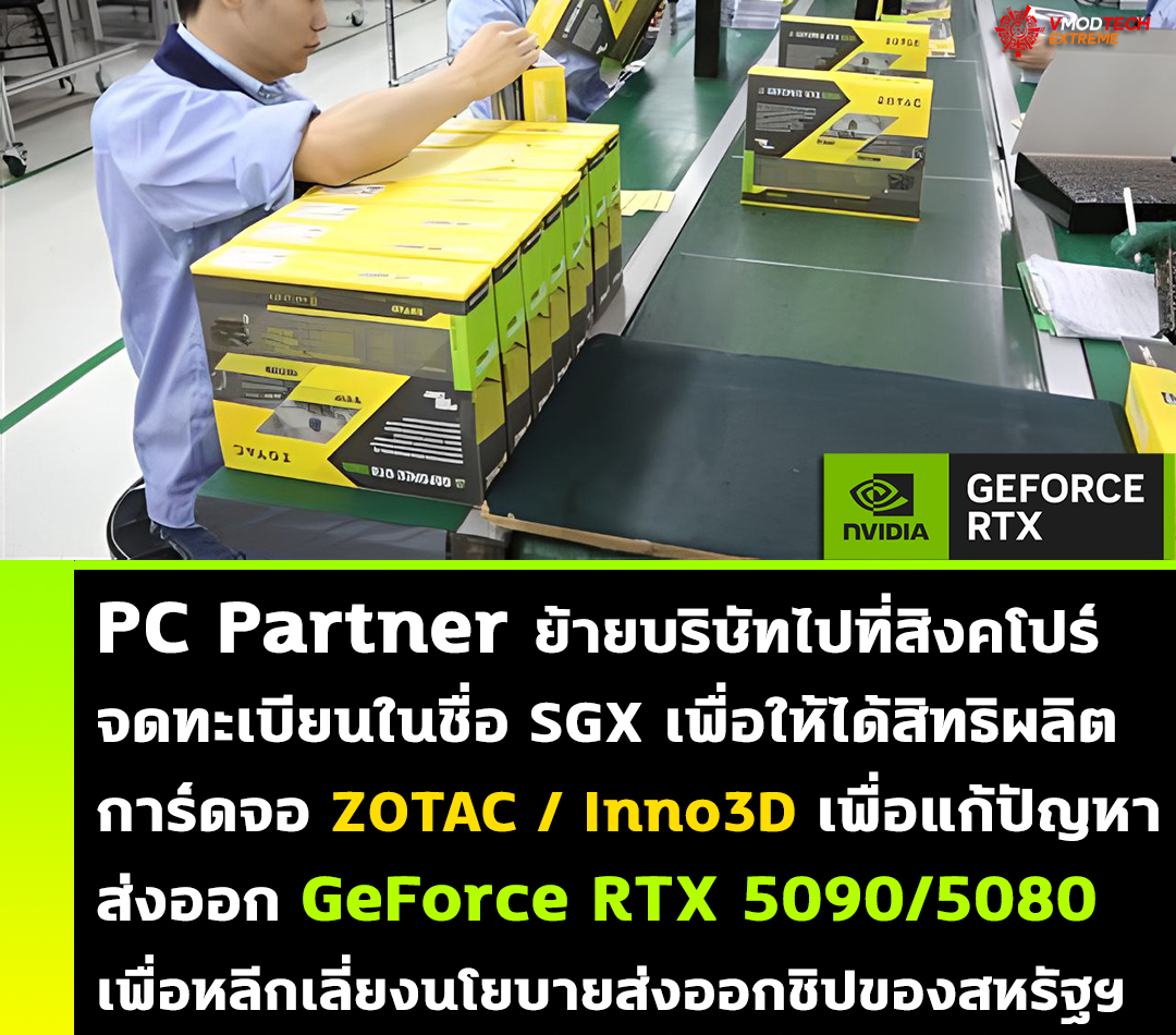 zotac rtx 5090 5080 usa1 PC Partner ย้ายบริษัทไปที่สิงคโปร์จดทะเบียนในชื่อ SGX ในการผลิต ZOTAC / Inno3D เพื่อแก้ปัญหาข้อจำกัดในการส่งออก GeForce RTX 5090/5080 ในอนาคตของสหรัฐอเมริกา