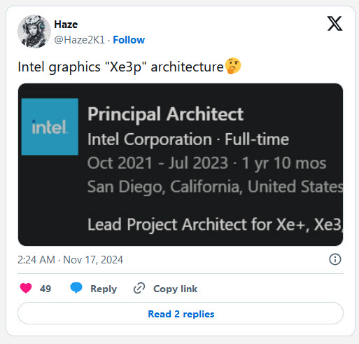 2024 11 21 9 48 49 พบข้อมูลการ์ดจอ Intel Xe3 GPU ที่ใช้งานในซีพียู Intel Panther Lake รุ่นใหม่ในอนาคต 