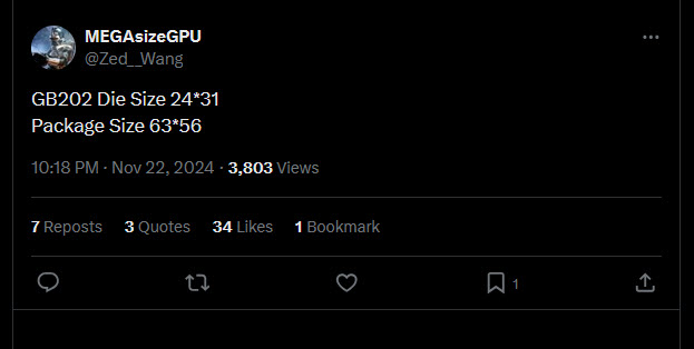 2024 11 23 6 34 43 ลือ!! NVIDIA GeForce RTX 5090 ใช้ชิป GB202 มีขนาด die 744 mm2 มีขนาดใหญ่ขึ้น 20% เมื่อเทียบกับชิปรุ่นก่อน AD102