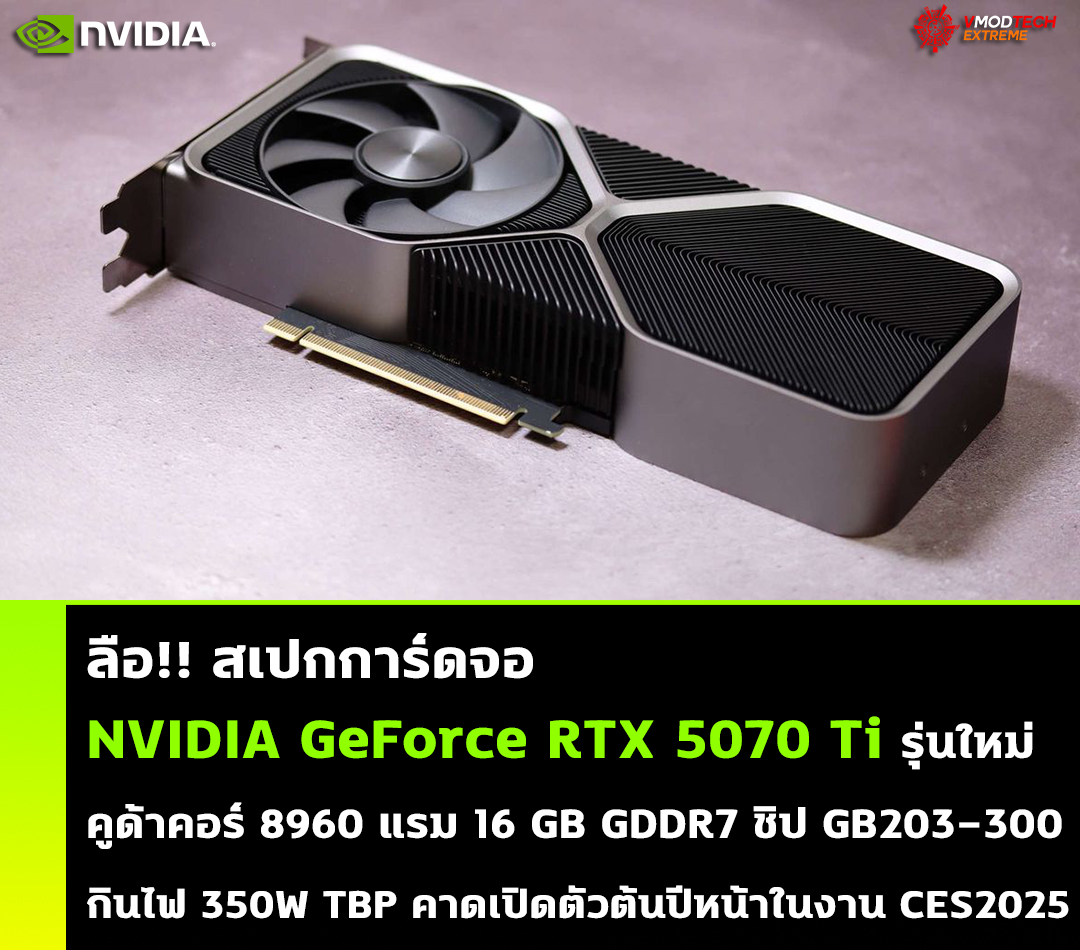 nvidia geforce rtx 5070ti ลือ!! สเปก NVIDIA GeForce RTX 5070 Ti รุ่นใหม่ใช้แรม 16 GB GDDR7 ชิป GB203 300 กินไฟประมาณ 350W TBP