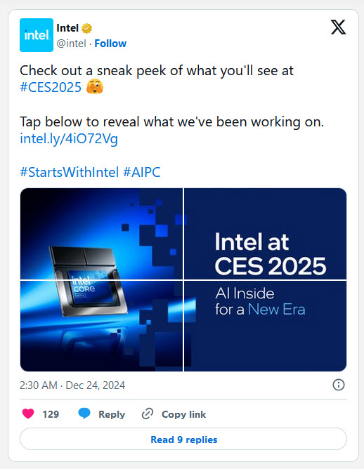 2024 12 25 9 40 12 Intel ยืนยันพร้อมเปิดตัวซีพียู Core Ultra 200S/H/HX รุ่นใหม่ที่ใช้งานในแล็ปท็อปในงาน CES 2025 