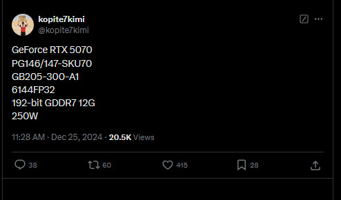 2024 12 25 15 45 01 ลือ!! การ์ดจอ NVIDIA GeForce RTX 5070Ti จะใช้แรมความจุ 16GB และ RTX 5070 ใช้แรมความจุ 12GB