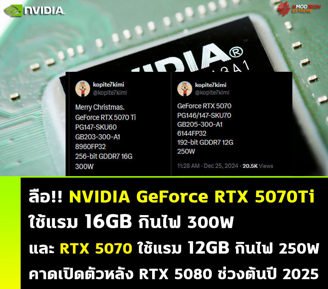 nvidia geforce rtx 5070ti 16gb rtx 5070 12gb ลือ!! การ์ดจอ NVIDIA GeForce RTX 5070Ti จะใช้แรมความจุ 16GB และ RTX 5070 ใช้แรมความจุ 12GB